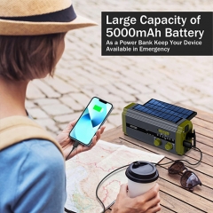 2021 Newest Model 5000mah Portable Emergency Portable Am Fm Radio with Reading lamp, Hand Crank & Big Solar Panel